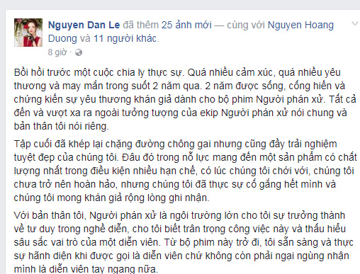 Dòng tâm sự Đan Lê chia sẻ trên trang cá nhân