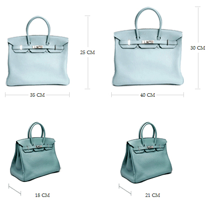 Túi Hermes Birkin có bốn cỡ cơ bản: Birkin 25 cm, Birkin 30 cm, Birkin 35 cm và Birkin 40 cm.