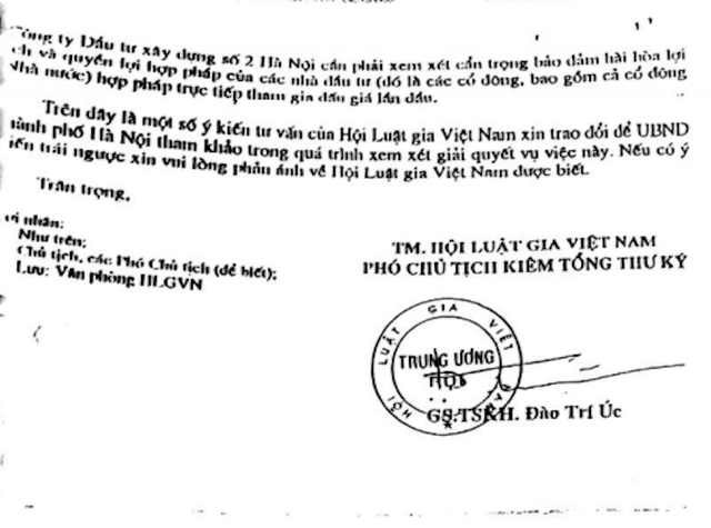 
Văn bản của Hội Luật gia Việt Nam nêu quan điểm về vụ cổ phần hóa HACINCO
