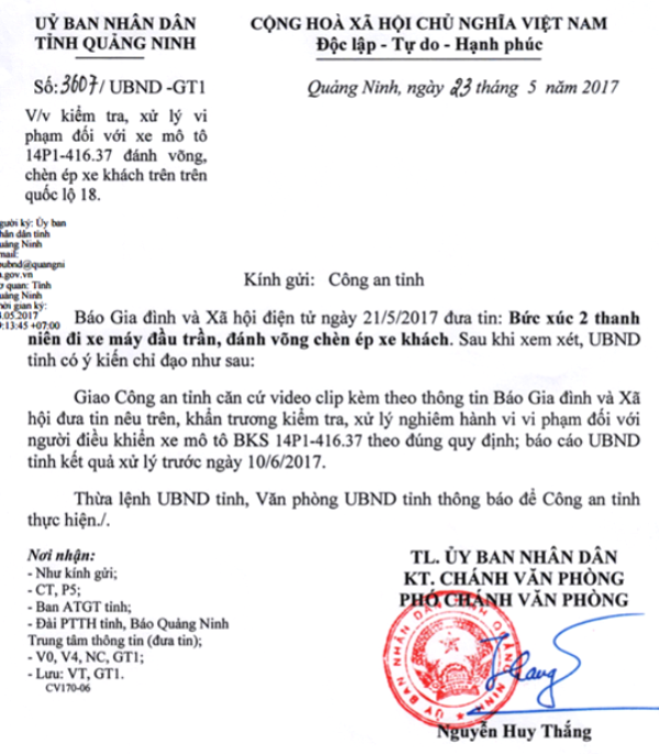Sau khi Báo Gia đình & Xã hội phản ánh sự việc, UBND tỉnh Quảng Ninh có công văn giao cho Công an tỉnh vào cuộc xác minh, xử lý. Ảnh: Đ.Tuỳ
