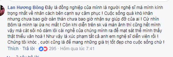 
NSND Lan Hương thể hiện bức xúc trên trang cá nhân.
