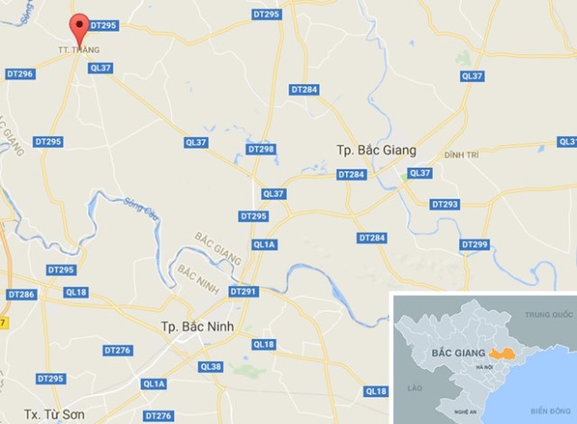 
Thị trấn Thắng, huyện Hiệp Hòa cách TP Bắc Giang khoảng 30 km.
