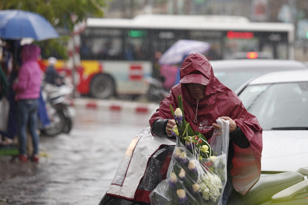 
Cơn mưa rất to nhưng các anh vẫn quyết tâm mua bằng được những bó hoa đẹp.
