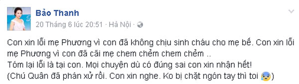 
Nàng dâu Minh Vân - Bảo Thanh lên tiếng xin lỗi.
