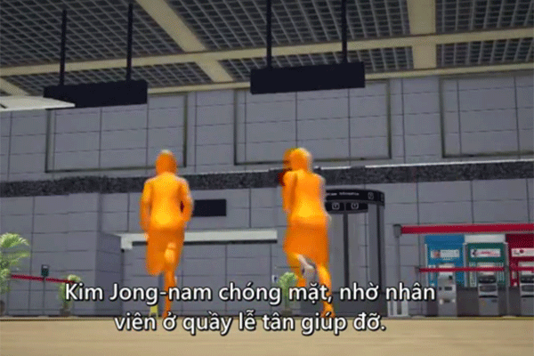 
Nghi phạm chạy trốn trong l&uacute;c &ocirc;ng Kim Jong-nam chạy đến quầy lễ t&acirc;n gi&uacute;p đỡ.
