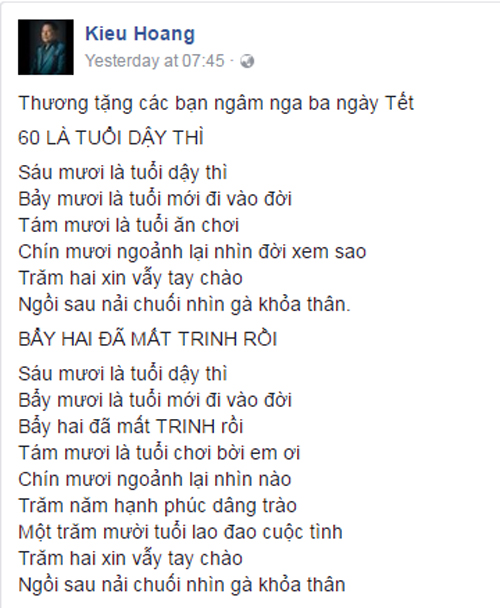 Tỷ phú 73 tuổi bị ném đá vì khoe thơ chế nhắc tên Ngọc Trinh sau khi đã phũ phàng dứt tình với cô.