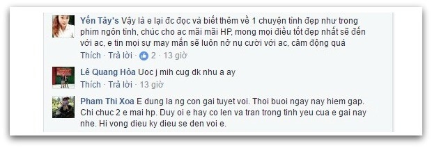 Nhiều d&acirc;n mạng b&agrave;y tỏ sự x&uacute;c động, kh&acirc;m phục với chuyện t&igrave;nh của hai bạn trẻ đến từ Th&aacute;i B&igrave;nh. Ảnh chụp m&agrave;n h&igrave;nh.
