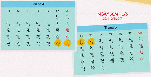 Kỳ nghỉ 30/4-1/5 kéo dài 4 ngày. Đồ hoạ: Tiến Thành.