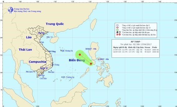 
H&igrave;nh ảnh v&agrave; đường đi của &aacute;p thấp nhiệt đới. (Nguồn: nchmf.gov.vn)
