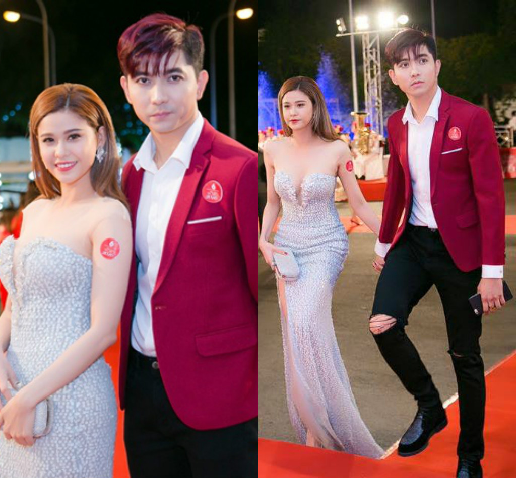 Tại 1 sự kiện, trong khi Trương Quỳnh Anh tiếp tục thể hiện sự gợi cảm để tôn lên lợi thế vóc dáng thì Tim vẫn trung thành với phong cách lãng tử, có chút “bad boy” với cách phối blazer đỏ huyết dụ, mix cùng jean rách ngang gối