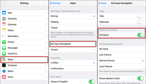 
Các bước truy cập vào thiết lập bật/tắt khả năng hiển thị của la bàn trên Apple Maps
