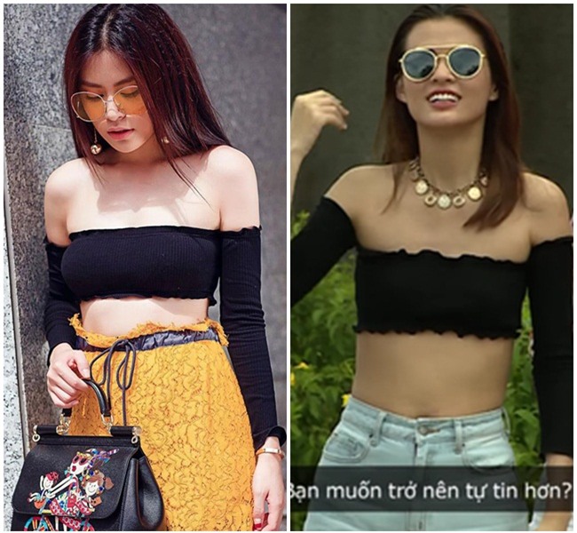 Bạn có nhận ra sự khác biệt giữa Cao Thiên Trang và Hoàng Thùy Linh khi cùng đụng hàng một mẫu áo