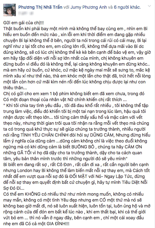 
Dòng trạng thái Nhã Phương chia sẻ trên trang cá nhân.
