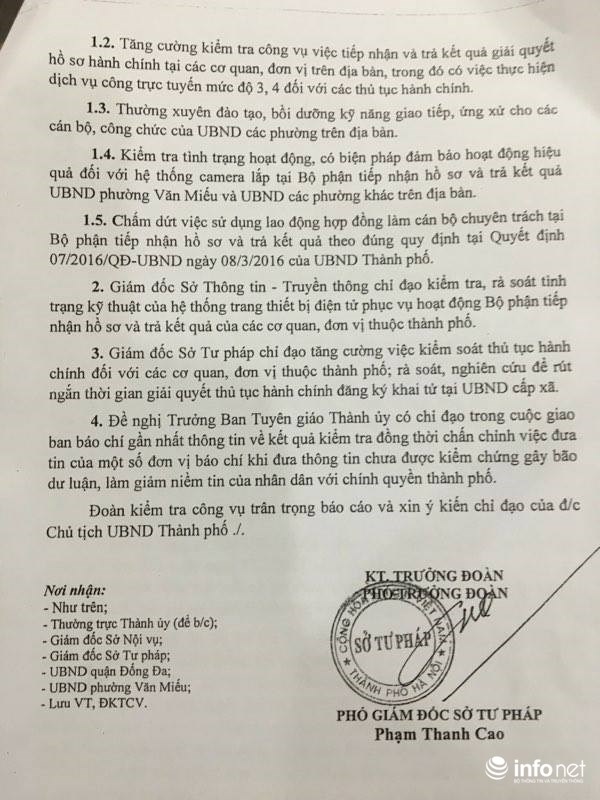 Một phần b&aacute;o c&aacute;o kết quả thanh tra Vụ c&aacute;n bộ phường Văn Miếu h&agrave;nh d&acirc;n