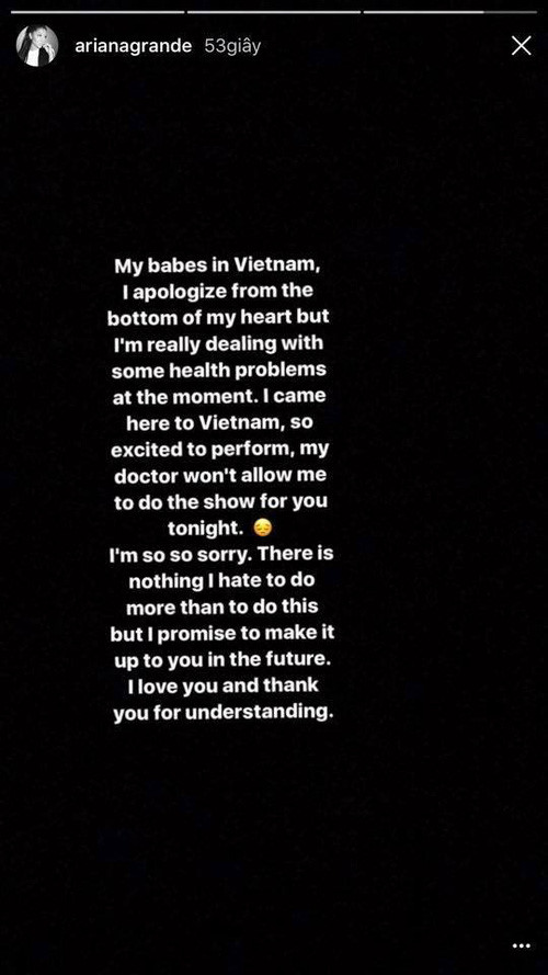 
Th&ocirc;ng b&aacute;o đơn giản của Ariana Grande. Ảnh: Instagram.
