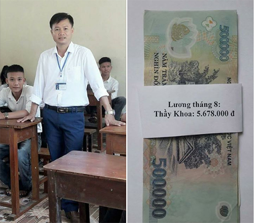 
Câu chuyện về số lương đẹp của thầy Nguyễn Đăng Khoa đang thu hút hàng nghìn lượt thích và bình luận. Ảnh Facebook
