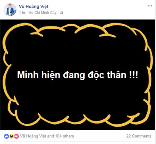 Người mẫu Vũ Hoàng Việt tuyên bố chia tay tình già trên facebook. Ảnh: FBNV