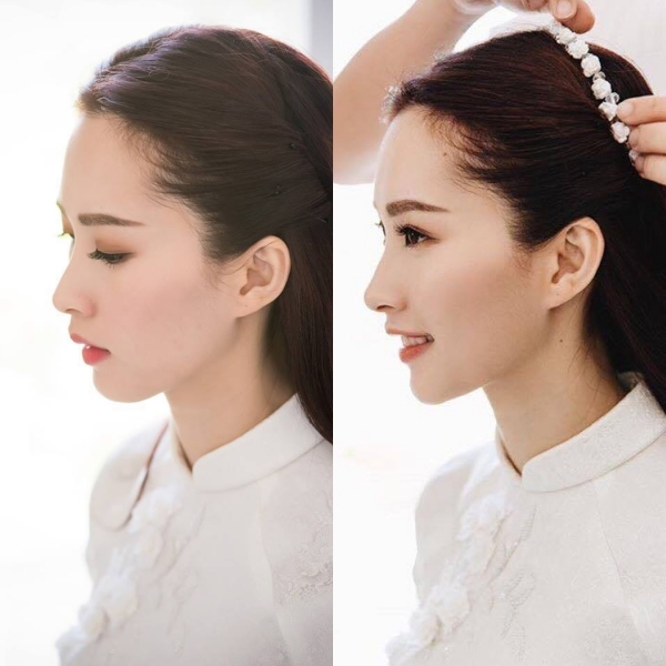 Trong ngày ăn hỏi của mình Thu Thảo chọn style trang điểm nhẹ nhàng với màu mắt nâu cam nhẹ rất hợp cùng màu son. Là người đẹp khá kín đáo và tinh tế trong việc chọn trang phục, nên chắc chắn trong ngày cưới của mình Thu Thảo cũng sẽ chọn kiểu dáng váy không quá cầu kỳ và hở hang.