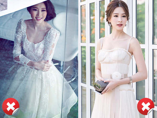 Thu Thảo có dáng người mỏng manh với phần ngực và cổ khá gầy, thế nên cô trông sẽ kém hấp dẫn nếu diện váy có phần cổ khoét quá sâu hay váy hai dây, váy cúp ngực...
