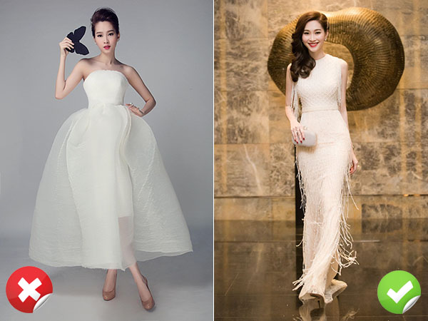 Nếu diện những bộ váy phồng nhiều lớp to, Thu Thảo dễ bị nuốt dáng và trông càng bé nhỏ. Vẻ thanh tân của cô được tôn lên hơn cả khi mặc có độ ôm vừa phải, kiểu dáng đơn giản, nhẹ nhàng.