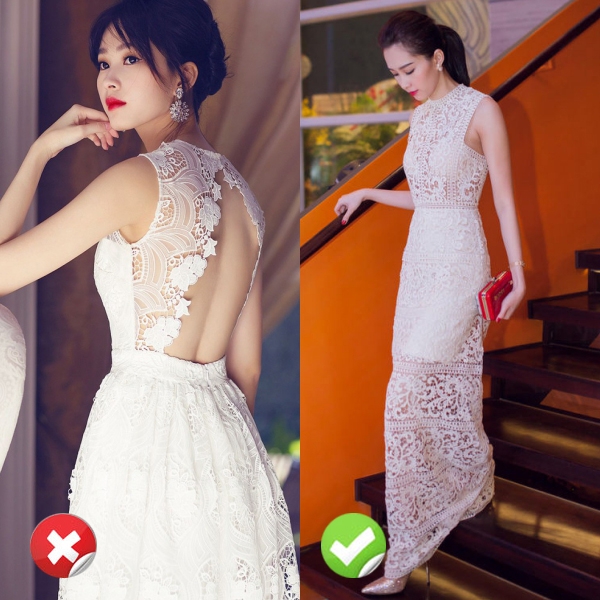 Với kiểu váy ren, Thu Thảo nên chọn kiểu kín đáo với chất liệu ren cao cấp để tôn lên vẻ đẹp đẳng cấp của mình.