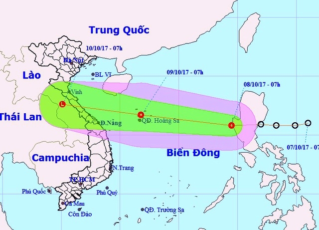 Vị trí và hướng di chuyển của áp thấp nhiệt đới. Ảnh: NCHMF