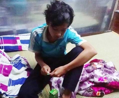 Nam sinh Trần Văn Nhật tại thời điểm vừa được bà Trang phát hiện ở TP.Huế. Ảnh: K.T.