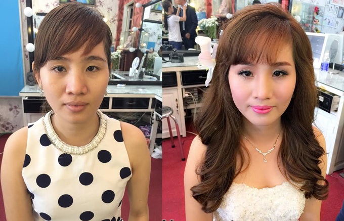 Qua bàn tay phù thủy của chuyên gia trang điểm cô gái trở nên xinh đẹp, quyến rũ, lộng lẫy trong ngày trọng đại.