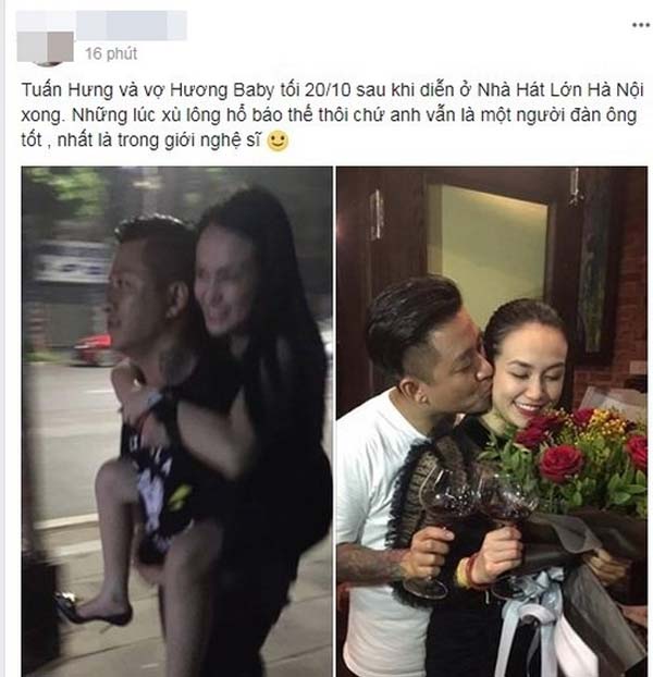 Fans chia sẻ hình ảnh tình cảm của vợ chồng Tuấn Hưng lên mạng xã hội.