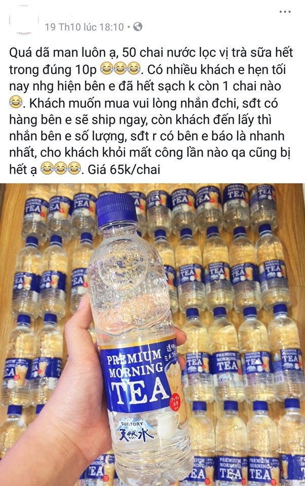 Có giá đắt hơn nhiều so với những chai nước lọc hay những ly trà sữa thông thường, nhưng các đầu mối bán loại nước lọc vị trà sữa luôn trong tình trạng cháy hàng. Ảnh chụp màn hình.