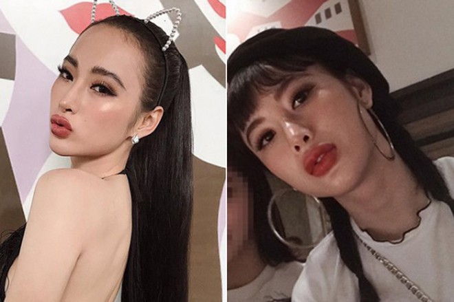 Tháng 9 năm nay, “bà mẹ nhí” Angela Phương Trinh cũng dính nghi vấn bơm môi theo style của Kylie Jenner – em gái Kim “siêu vòng ba”. Ngay lập tức, nữ diễn viên lên tiếng khẳng định bờ môi dày bất thường là do cách trang điểm.