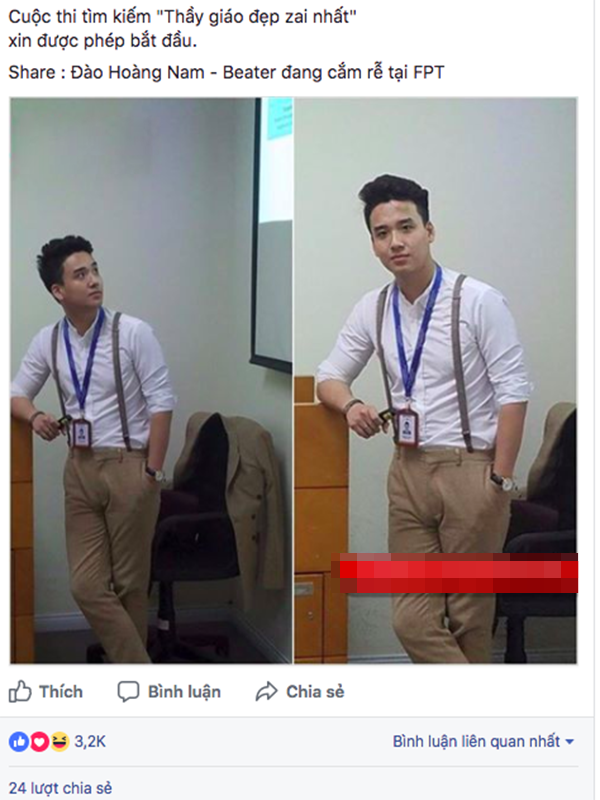 Thầy giáo Sơn Tùng được học trò khoe trên Facebook vì đẹp trai.