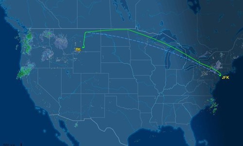 Phi cơ h&atilde;ng h&agrave;ng kh&ocirc;ng Delta Air Lines phải đổi lộ tr&igrave;nh, hạ c&aacute;nh xuống Billings, Montana, do nh&agrave; vệ sinh tr&ecirc;n khoang gặp sự cố. Đồ họa: Billings Gazette.