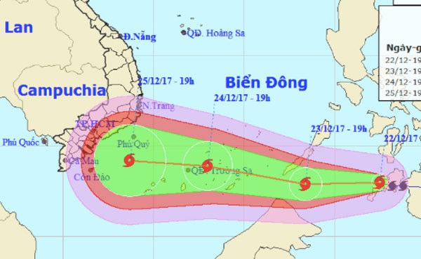 
Sau khi vào biển Đông, bão số 16 sẽ di chuyển nhanh và tiếp tục mạnh thêm. Ảnh: NCHMF
