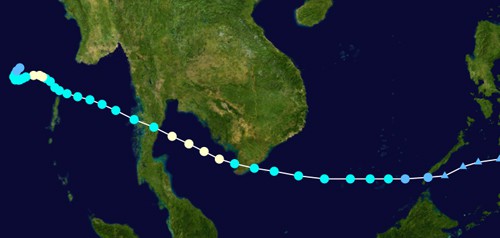 Đường đi của bão Linda năm 1997. Ảnh: NCHMF.