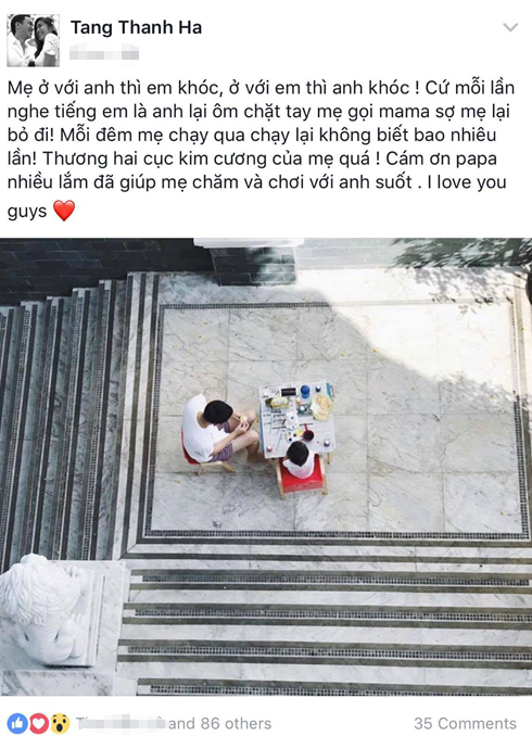 
Hà Tăng phải chạy đi chạy lại cả đêm để lo cho hai con.
