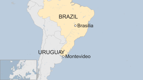 Tàu báo động khi di chuyển gần Uruguay. Đồ hoạ: BBC