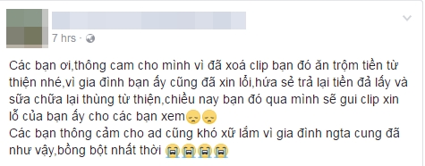 Ph&iacute;a nh&agrave; h&agrave;ng c&oacute; h&ograve;m từ thiện l&ecirc;n tiếng. Ảnh chụp m&agrave;n h&igrave;nh.