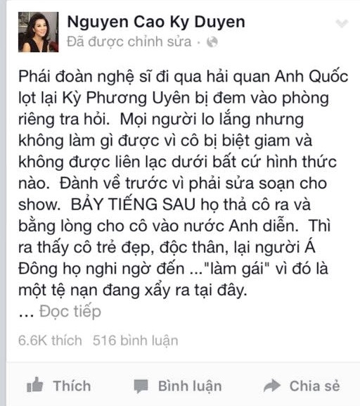 Kỳ Duyên tiết lộ hải quan Anh nghi ngờ Kỳ Phương Uyên hoạt động mại dâm. Nghi ngờ này khiến Kỳ Phương Uyên cảm thấy bị xúc phạm và khóc rất nhiều. Ảnh: Chụp màn hình.