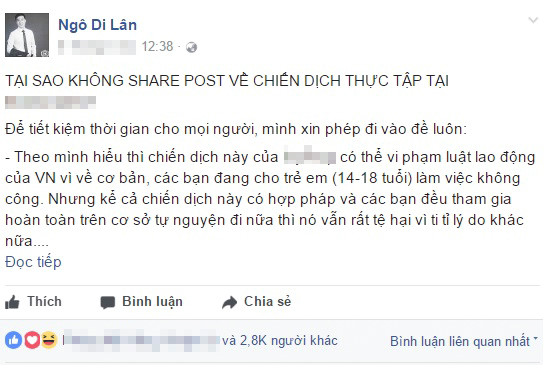 
Ngô Di Lân chia sẻ thông tin trên mạng xã hội.
