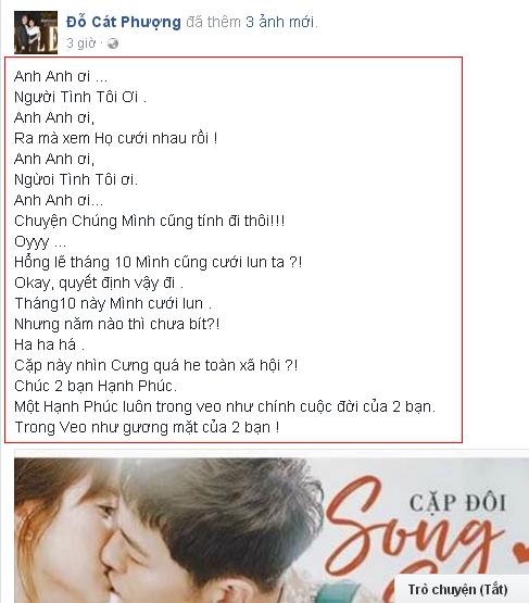 
Đi kèm với dòng chia sẻ, bạn gái của nam diễn viên Kiều Minh Tuấn chia sẻ hình ảnh Song Joong Ki hôn Song Hye Kyo đẹp đốn tim fan.
