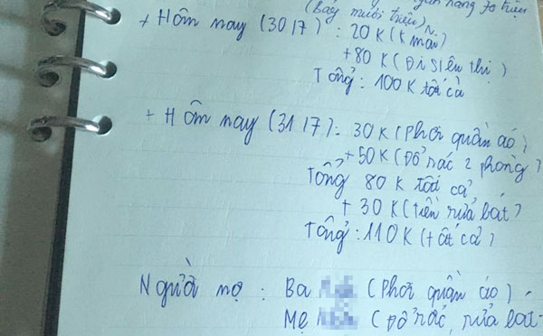 Thấy mẹ đi làm về, cu Bờm giải trình với mẹ cụ thể từng việc đã làm trong ngày, kèm giá tiền.