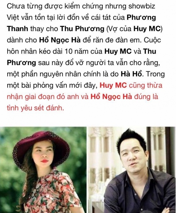 
Phương Thanh nói gì về thông tin thay Thu Phương tát răn đe Hồ Ngọc Hà?
