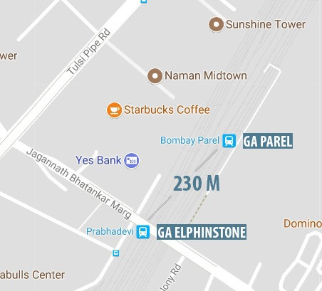Vụ giẫm đạp xảy ra ở giữa 2 nh&agrave; ga lớn của Mumbai v&agrave;o giờ cao điểm l&uacute;c 4 chuyến t&agrave;u c&ugrave;ng về ga. Ảnh: Google Maps.