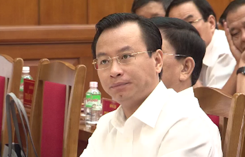 Ông Nguyễn Xuân Anh tại lễ trao quyết định của Bộ Chính trị cho tân Bí thư Thành uỷ Trương Quang Nghĩa. Ảnh: C.TV
