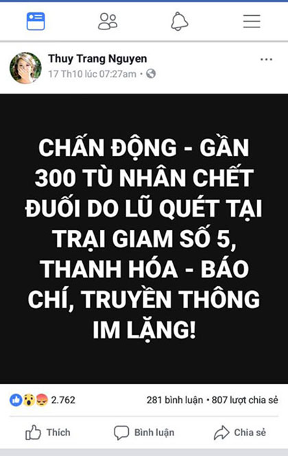 Tài khoản Thuy Trang Nguyen đăng thông tin khiến nhiều người chú ý, chia sẻ.