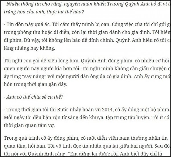 
Tim từng khuyên can Trương Quỳnh Anh đừng say nắng bạn diễn đã có gia đình.
