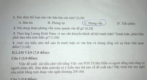 Đề xuất cải tiến chữ viết tiếng Việt vào đề thi môn Văn. Ảnh: THPT Nguyễn Du.