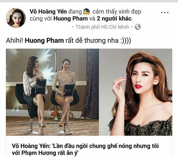 Trước đó Võ Hoàng Yến còn khen Phạm Hương cơ mà.