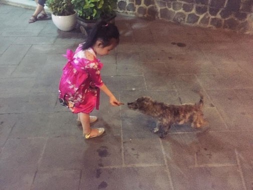 Gu thời trang của cô bé khá điệu đà và nổi bật